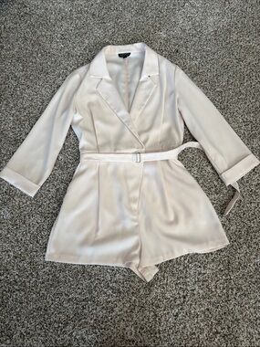 Cream Blazer Romper with Belt